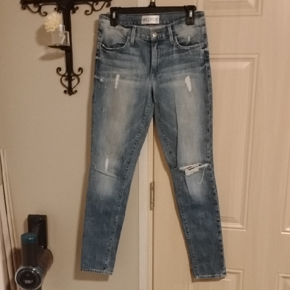 Wildfox Light Wash Marianne Mid-Rise Distressed Skinny Jeans Size 27